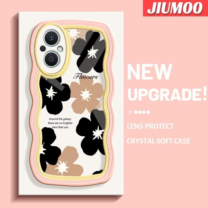 JIUMOO For OPPO A96 Reno 7Z 5G Reno7 z Reno7 lite Reno8 Lite F21 Pro 5G Case Beautiful Flower Pattern New Colour Macaron Wave Border Soft Clear Shockproof Phone Cases Creative Camera Transparent Casing Silica Gel Protective Cove
