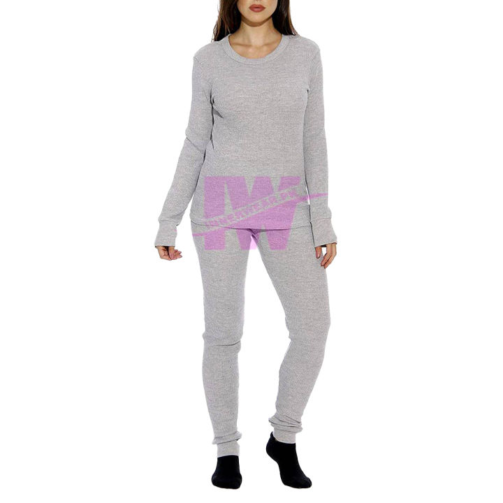 Women Ladies Girls Premium Full Body Suit Thermal Body Warmer Skin Tight Stretchable Innerwear Winter Warm Long Johns Trouser Pajama Full Sleeve Shirt Light Grey / Silver