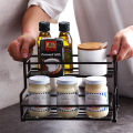NEW STYLE-Premium Quality 2-Tier Metal Spice Rack for Kitchen-Multipurpose storage rack Organizer-Spice Racks with Spice Jars,Portable Jar Stand,Bathroom Storage Shelf,Shampoo Holder,Makeup Stands!-kitchen and bathroom organizers-black-white. 