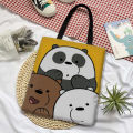 We Bare Bears Tote Bag for Women Men Cute Canvas Zipper Hanging Bags for Daily Use. 