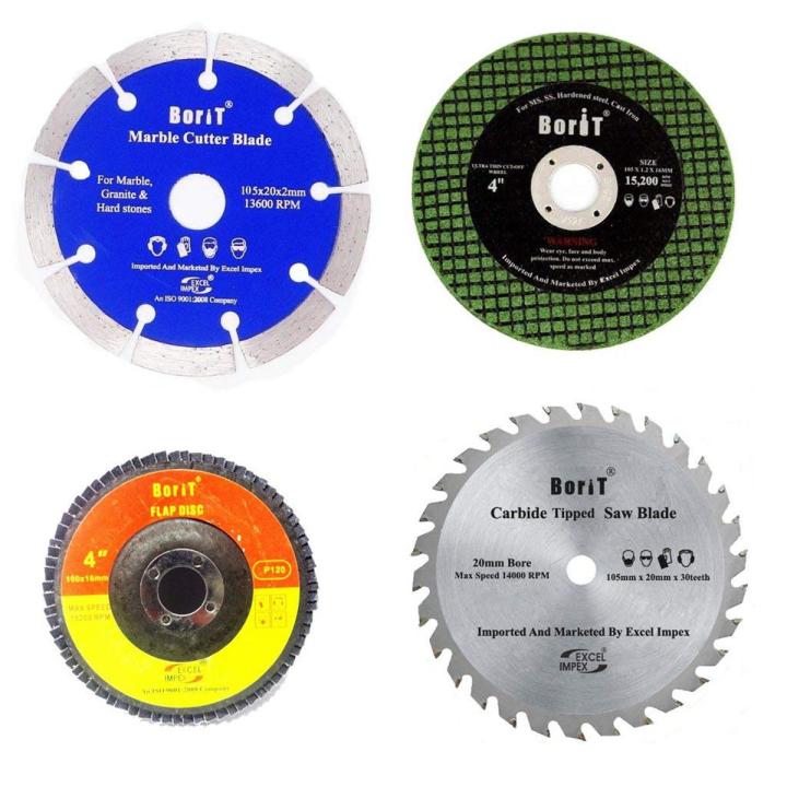 Cutting Wheels combo for angle grinders - 4 inch grinding wheels/discs for cutting wood, marble, granite and metal cutting/polishing (Set of 4)