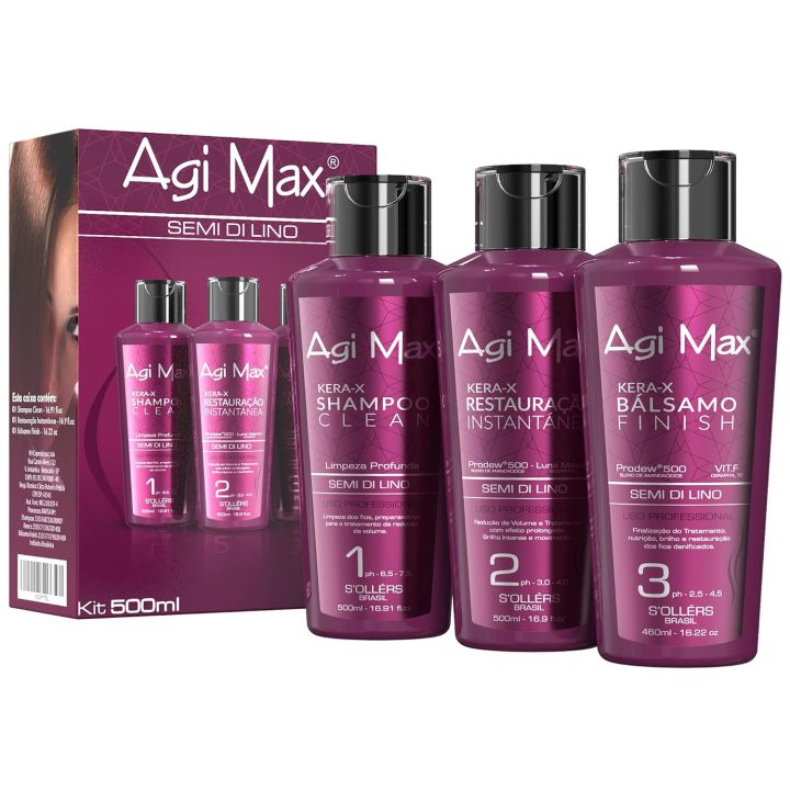 Agi Max Brazilian Natural Keratin Hair Treatment Kit for Straightening Curls and Frizz Reducing Dry Damage 1 liter - 3 Steps