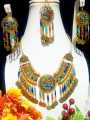 Gold Plated Multicolor Afghan Style Necklace Set with Coins – Traditional Handmade Ethnic Jewelry. 