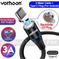 VOTHOON Magnetic Cable Fast Charging Cable Micro USB Type c & i OS Phone 3A Fast Charging With Data Transfer 7 Pin Connector 360 Degree Rotation LED Indication  1 Meter Length  2 Meter Length. 