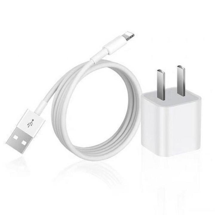 Mini USB Wall Charger - 1 AMP Adapter for I-Products/Android- EU Plug With USB Lightning Charging Cable-White