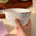 Pink Floral Ceramic Rice Bowl – Cute Deep Bowl for Breakfast, Yogurt, Salad & Rice | Instagram-Style Bowl for Home, Café & Restaurant. 