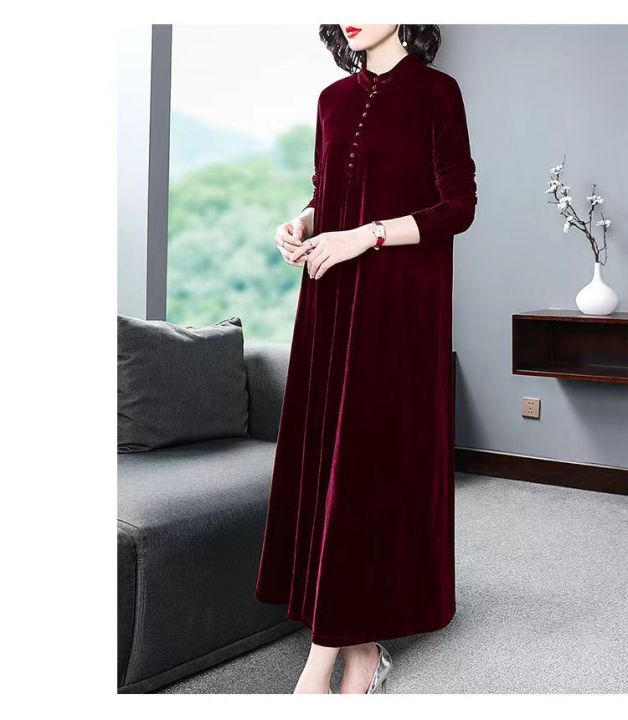 bellylady%20Women%20Velvet%20Long%20Skirt%20Fashionable%20Solid%20Color%20Long%20Sleeves%20Round%20Neck%20Dress%20Elegant%20Large%20Size%20Casual%20Dress%20-%20Image%208