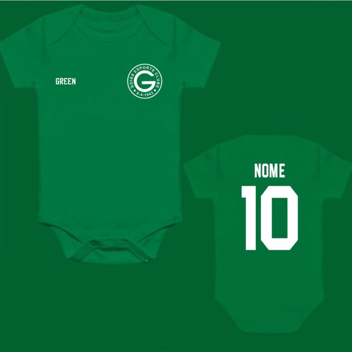 Body Bory Bori Bore Macacão para Bebê Infantil Verde Personalizado Time de Futebol Goiás com Nome e Número nas Costas 100% Algodão Alta Qualidade