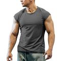 Men T-shirt Solid Color Breathable Summer Round Neck Sleeveless Top for Fitness. 