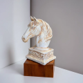 "Vintage-Inspired Horse Head Sculpture on Ornate Pedestal – Exquisite Decorative Accent for Home or Office Decor". 
