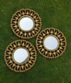 Elegant 3-Piece Golden Decorative Wall Mirror Set for Home Room Decor. 