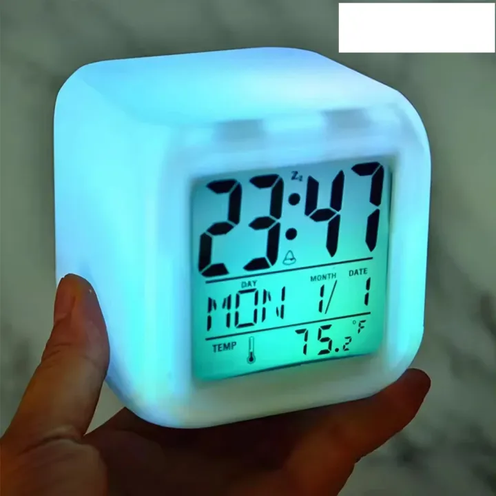 Table Clock With Led New LED Digital Table Clock with 7 Color Changing Night Glow Lights ...