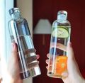 Glass Water Bottle for Adults, Student Direct Drinking Freezer Safe, Leak Proof, Gym Travel On-The-Go Hotel-Style Design Borosilicate Glass Water Bottle With Time Marker - Random Color. 