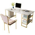 Modern Style Computer Desk Marble Effect Laminated Wood Sheet Top Rectangular Office Desk With Storage Shelf. 