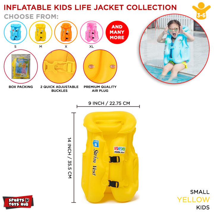 Inflatable Kid's Life Jacket Summer Collection, Life Vest Swimming, Boating, Rafting, Beach, Water Sports, Safety, Portable, 2 Quick Adjustable Buckle, Fun Play Game Waters Swim, Premium Quality Air Plug For Girls, Boys, Children's Life