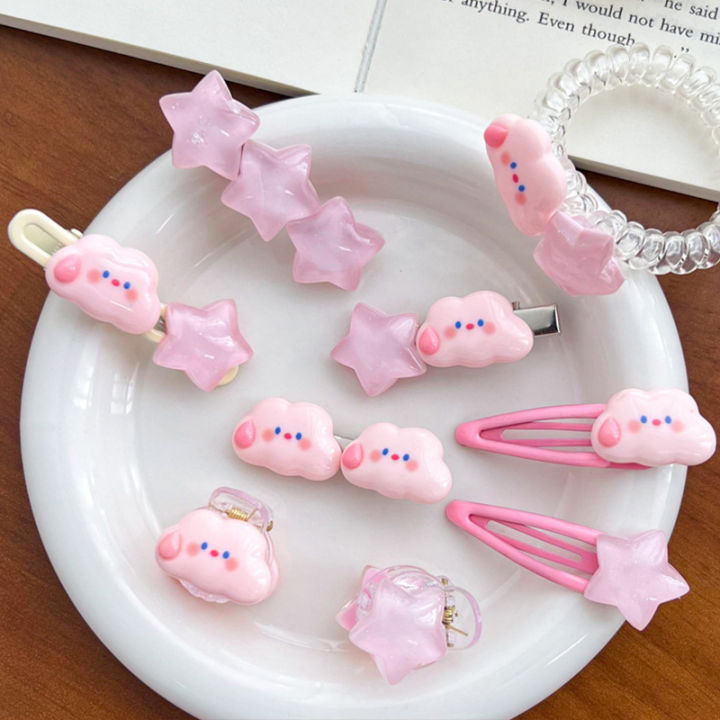 Cute Pink Cloud Star Hair Clips For Women Sweet Hairpins Hair Ties Girls BB Side Bangs Korean Fashion Headwear Hair Accessories