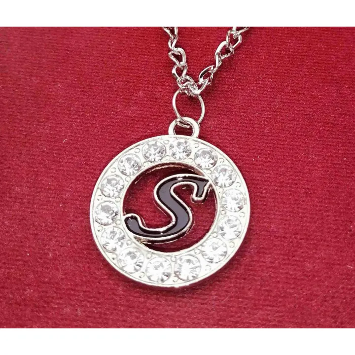 Zircon Silver Alphabet S Locket with Chain Gole Shape | Daraz.pk
