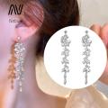 Nebula Supreme Minimalist Style Earrings Sparkling Zircon Hoop Earrings with Tassels Elegant Rhinestone Studs for Stylish Women Chic Jewelry Collection Lightweight Zircon Earrings. 