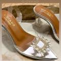 GIOVANO Cinderella Transparent Heel Sandals - Elegant Pointed Toe, 2.5-Inch Crystal Heels, Stylish Formal Wear, Comfortable Padded Sole, Perfect for Parties and Weddings. 