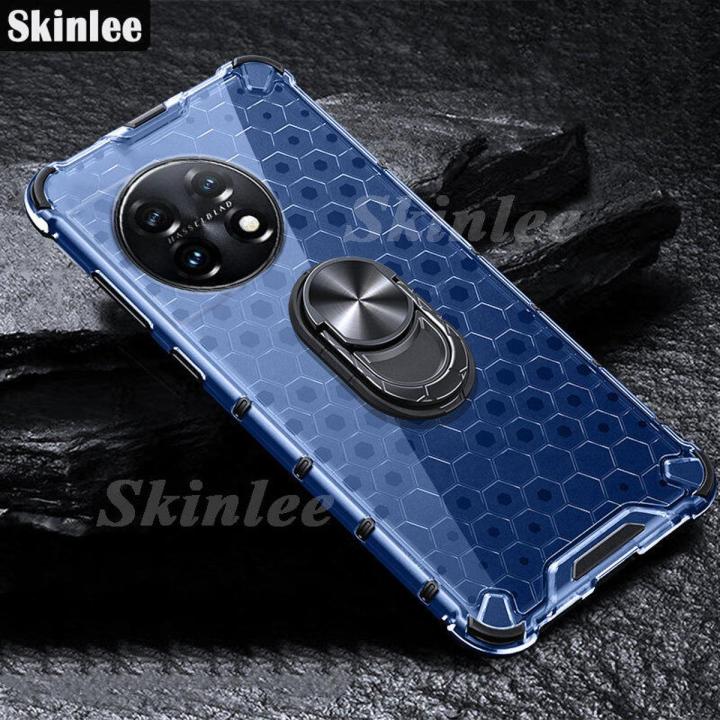 Phone Case OnePlus 11 Pro Back Cover Clear Beehive Design Car Magicnet Air Cushion Magicnet Buckle Bracket Ring Transparent Casing for Oneplus11 Cover Cases
