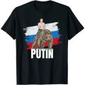 Putin on Bear Russia President Moscow Gift Men T-Shirt Short Casual O-Neck Shirts. 