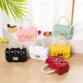 Girls Pearl Handle Mini Size Fiber Crossbody Bags. 