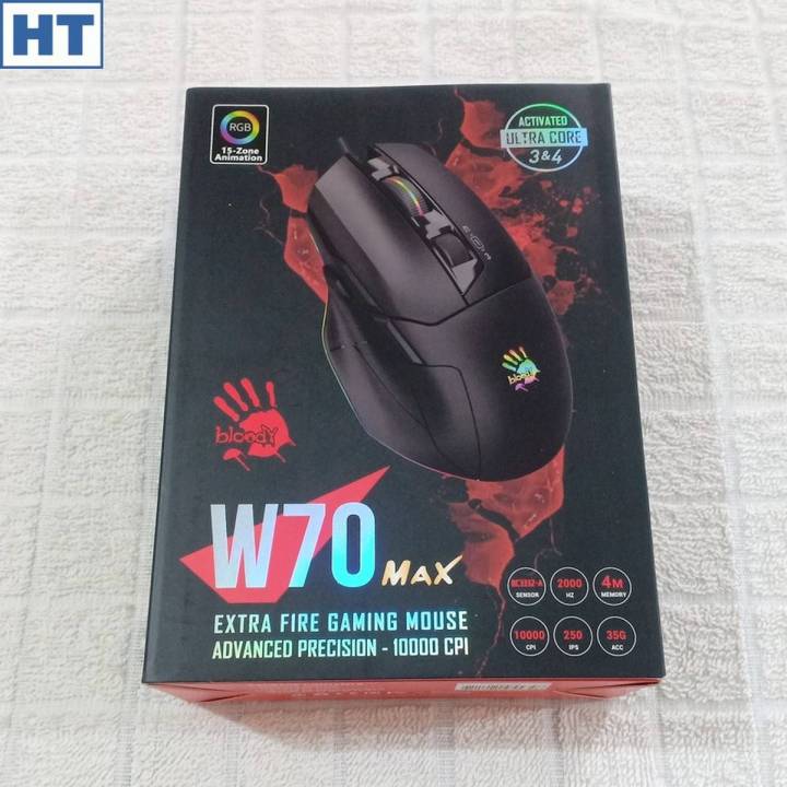 A4Tech Bloody Gaming Mouse (W70 max) - (Black) - 10,000 cpi - 35g Acceleration - Ultra Core 3 & 4 Activated - Extra Fire Wheel - USB Wired - High Quality - Best for FPS games