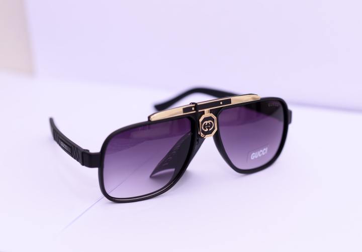 Stylish Black Plastic Frame Sunglasses Featuring Gold Accents, Gradient Shades, and Includes Free Gift Box original pics also in gallery