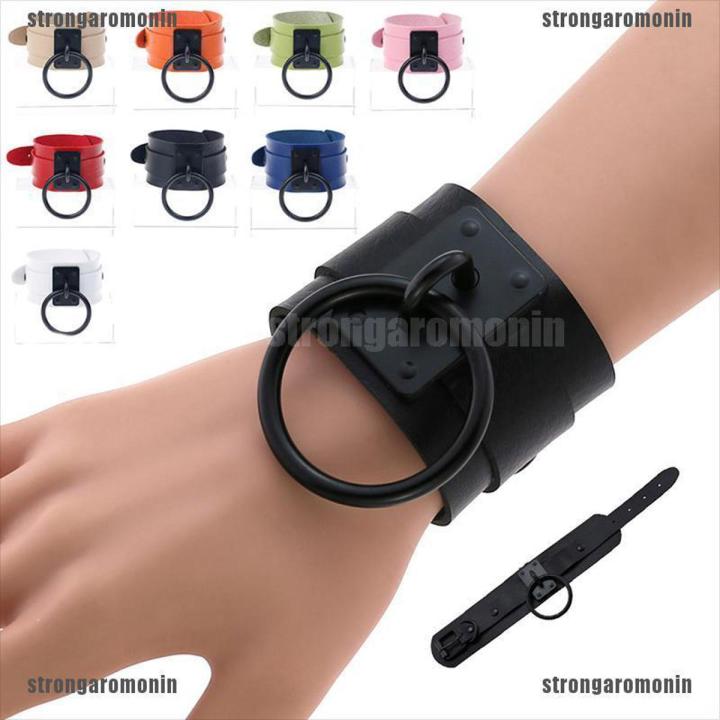 STR0 Leather Wristband Bracelet Cuff Goth Gothic Punk Metal Armbands Cosplay
