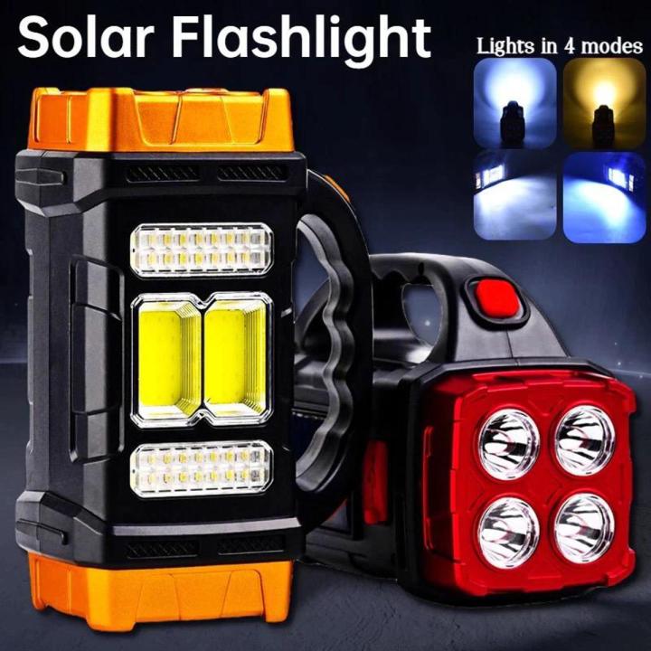 USB Rechargeable Super Strong Flashlight Powerful COB Solar LED Light Work Light 4 Gear Charging Mobile Phone Camping Lamp Flashlights