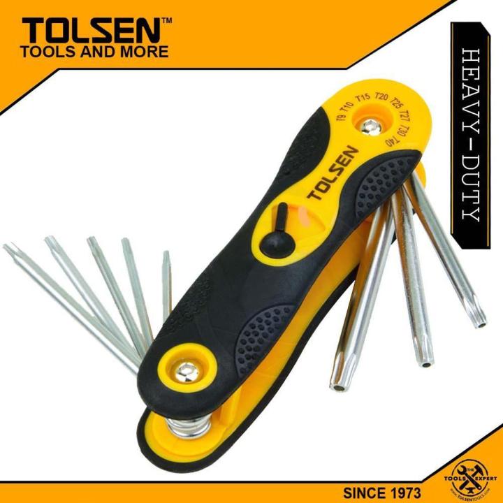 Tolsen 8Pcs Folding Torx Star Allen Hex Key Set (T9/T10/T15/T20/T25/T27/T30/T40) 20059