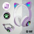 Cat Ear Headphone STN 28 Bluetooth 5.0 Stereo Headset Audio Device Noise Canceling and Microphone Support TF Card Dual Connection with RGB Flashing Light. 
