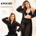 4Pcs Premium Transparent Net See Through Bridal Nighty Set | Women's nightwear 4pcs |. 