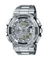Casio G Shock 110 Series G-Steel Shock Resistance/Magenatic Resistance Resin Silver Analog-Digital World Time Stop Watch Timer Alarm LED Light Calendar Multi-Function Silver Ion Plated Stainless Steel Bracelet Watch-GM-110D-8ADR. 