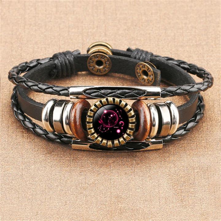 12 Zodiac Constellation Bracelets - Leather & Crystal Glass Braided Cuff - Punk Rock Jewelry For Women & Men - View #6