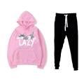 Lazy Tom Fleece Pink Hoodie Kangaroo Pocket Pullovers and Winter Trousers for Girls and Women. 