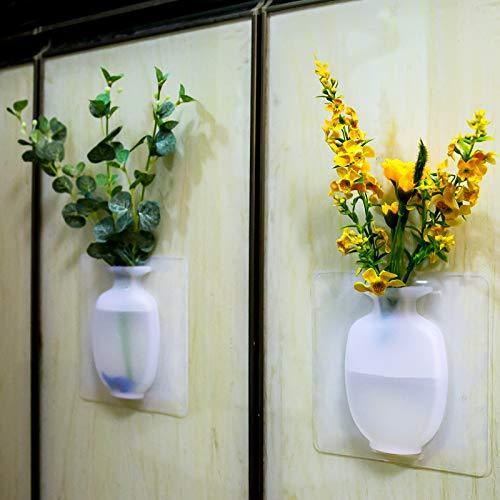 1 Piece Silicone Flower Vase Sticky Flower Vases Adhesive Wall Hanging Vase Removable Flower Pot Decoration for Refrigerator Glass Window Mirror Home Office Decor