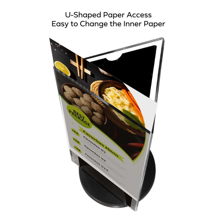 Rotating Tri Flyer Display 360 Degree Rotating Acrylic Display Holder Sign Three Sided Hotel Menu ...