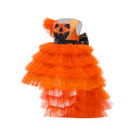 Little Girls Halloween Princess Dress, Pumpkin Printed Back Zipper Large Bowknot Layered Mesh Patchwork Irregular One-Piece. 