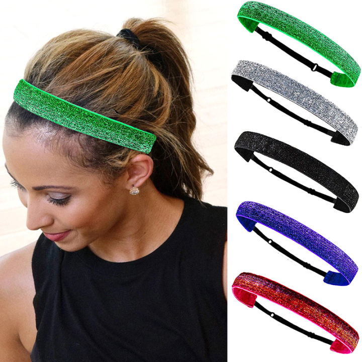 Sparkly Glitter Elastic Headbands Non-Slip Thin Stretch Running Yoga Sport Headband Girls Stretchy Shiny Headbands Gifts YINGRAN