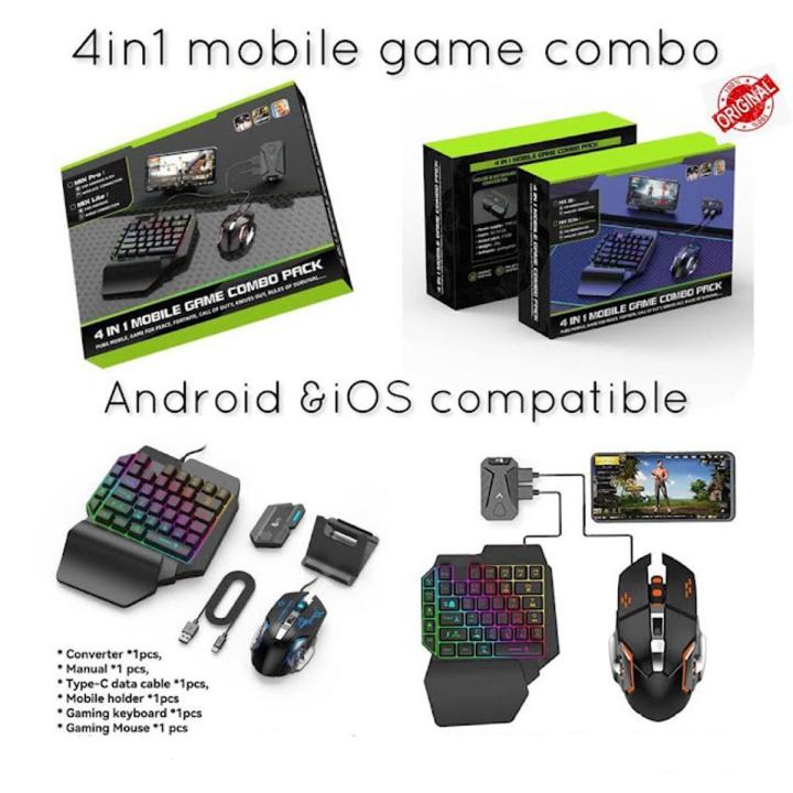 4 IN 1 Mobile Game Combo Pack /Gaming Converter/Wired Gaming Keypad Ergonomic One-headed PUBG / shooting games with wire or with Bluetooth Connection