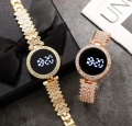 Diamond Digital Touch Screen LED Watch For Girls With Bracelet - Wrist Watches in Round and Square Dial For Women's With Diamond Stainless Steel Chain - Ladies Silver Jewellery Watches. 
