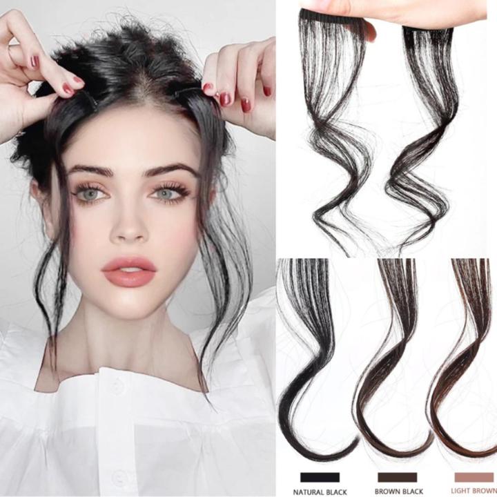 25CM Long Curly Middle-part Bangs Clips Front Two Side Wig Hair Extension Synthetic Fake Hairpiece for Women