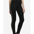 BLACK SIDE PEARLS EMBELLISHED JEANS FOR HER. 