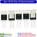 5Pcs BT136 Triac 600V 4A Power Switching Semiconductor for AC Motor Speed Control, Light Dimmer, Heater and Load Switching Applications by Electrica. 