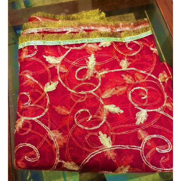 Fancy Red color beautiful Tilla Gotta net Dupatta with four site Tilla lace