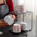 Metal Mug Tree Holder Stand for Counter-Rustic Coffee Cup Holder for Counter-6 Mug Rack Organizer for Kitchen Cabinet-Mug and Plate Holder-Black. 