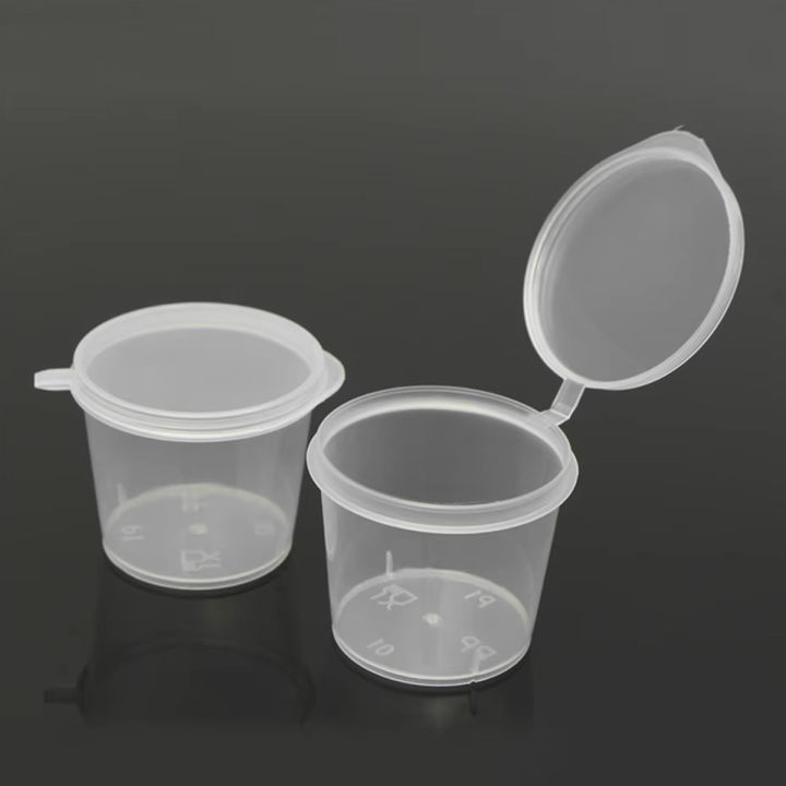 Pack of 100 Clear Plastic Disposable Sauce Cups with Lids 30ml