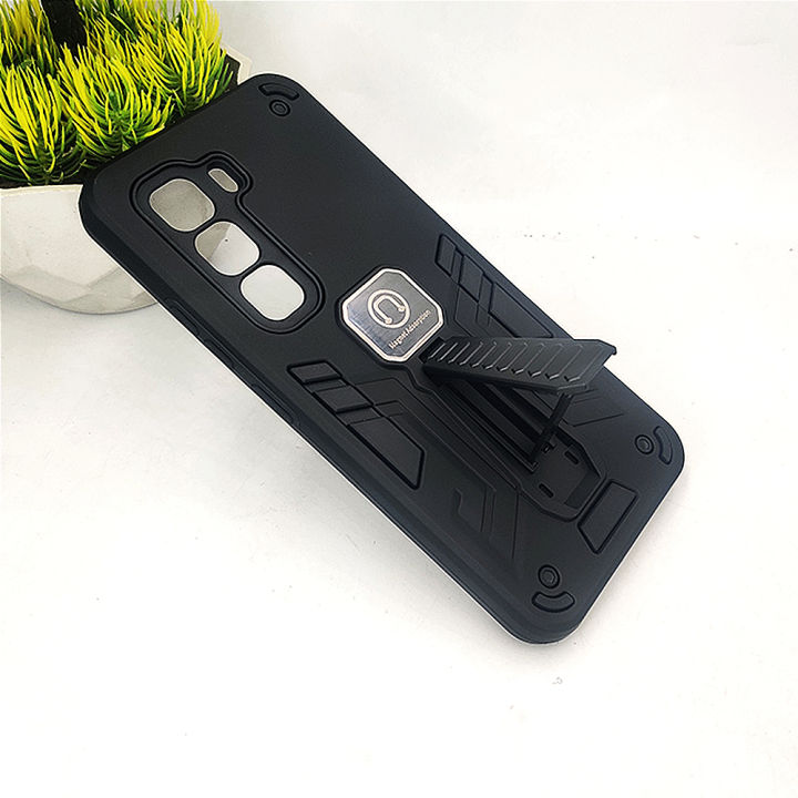 Infinix Hot 50 Pro Armor With Stand Back Case (Black) Grippy & Stylish: Hard Plastic Phone Case, Premium Hard Plastic Covers, Slim & Hard Phone Cover