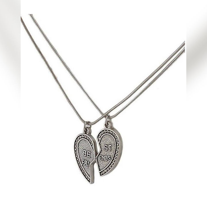 Best Friend Broken Heart Pendant - Silver